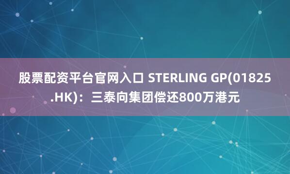 股票配资平台官网入口 STERLING GP(01825.HK)：三泰向集团偿还800万港元